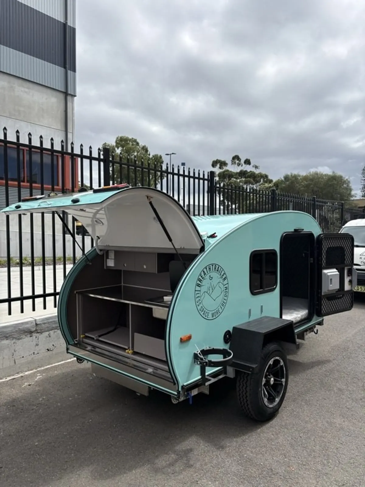 Mint Plus with rear kitchen open outside the workshop