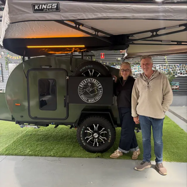 Helen & Pat with their Breath Trailer at handover