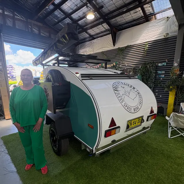 Lynee with their Breath Trailer at handover