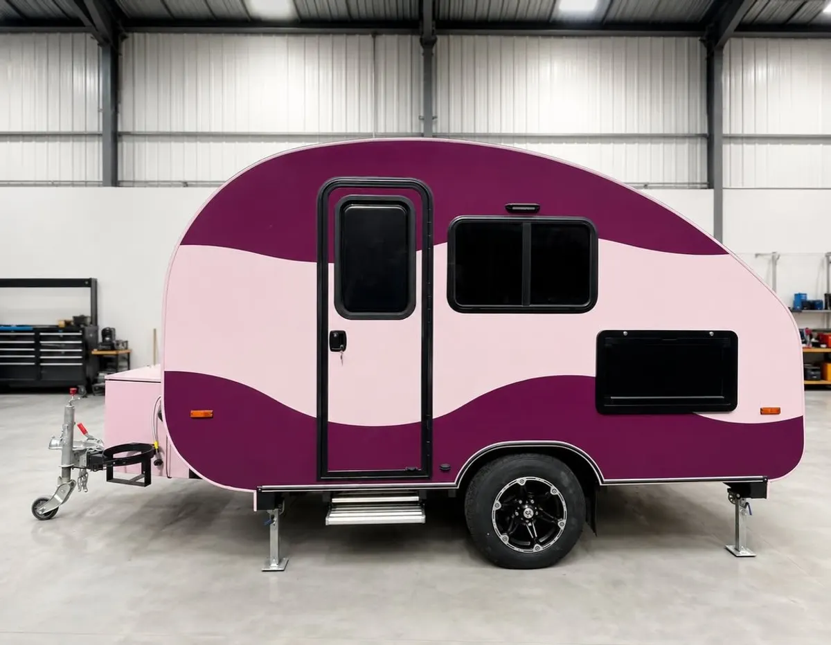 Purple and white Max side profile at the workshop