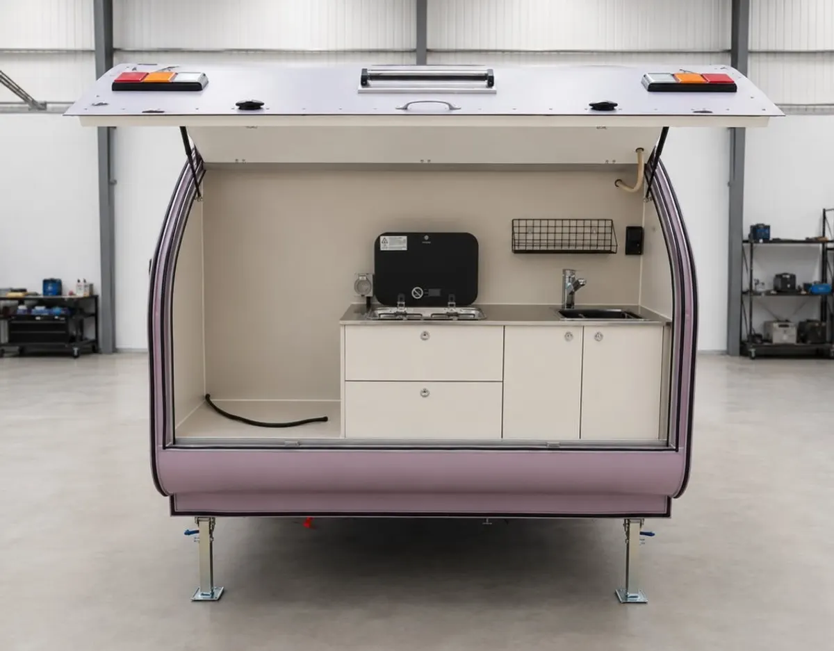 Purple Max rear kitchen open with worktop and fitted sink