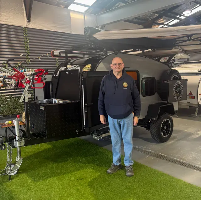 Michael with their Breath Trailer at handover