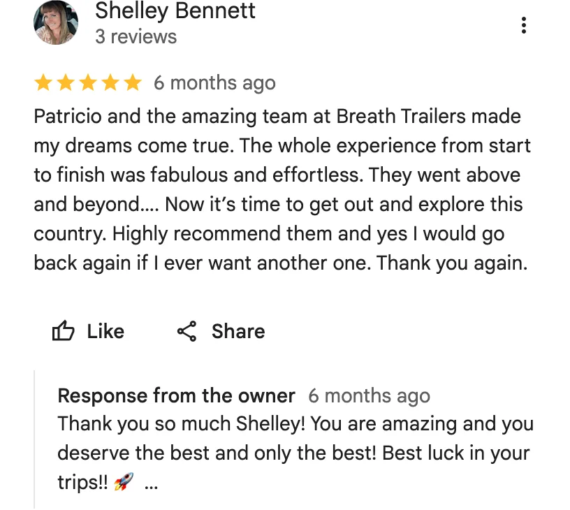 Original google review screenshot from Shelley Bennett
