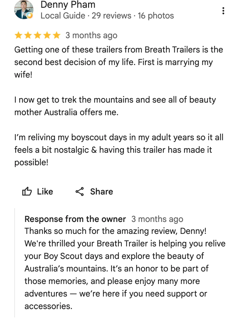 Original google review screenshot from Denny Pham