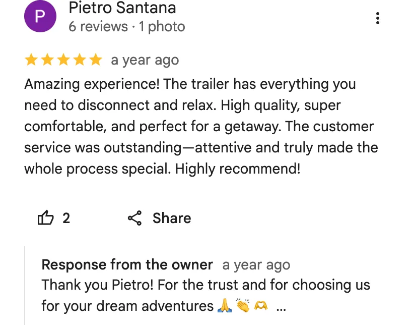 Original google review screenshot from Pietro Santana