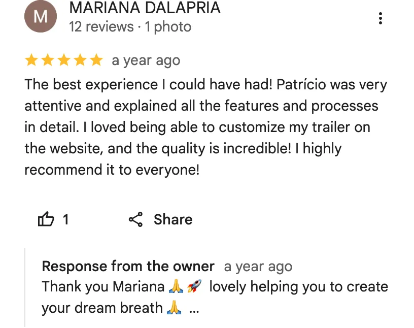 Original google review screenshot from Mariana Dalapria