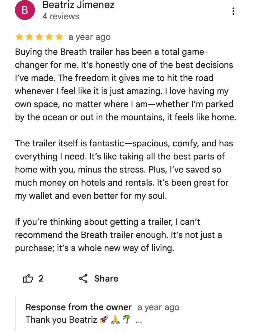 Original google review screenshot from Beatriz Jimenez