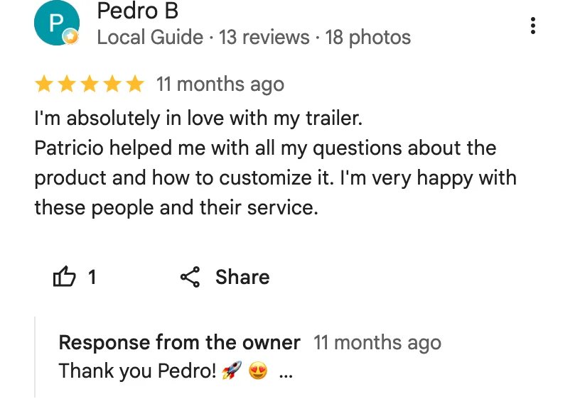 Original google review screenshot from Pedro B