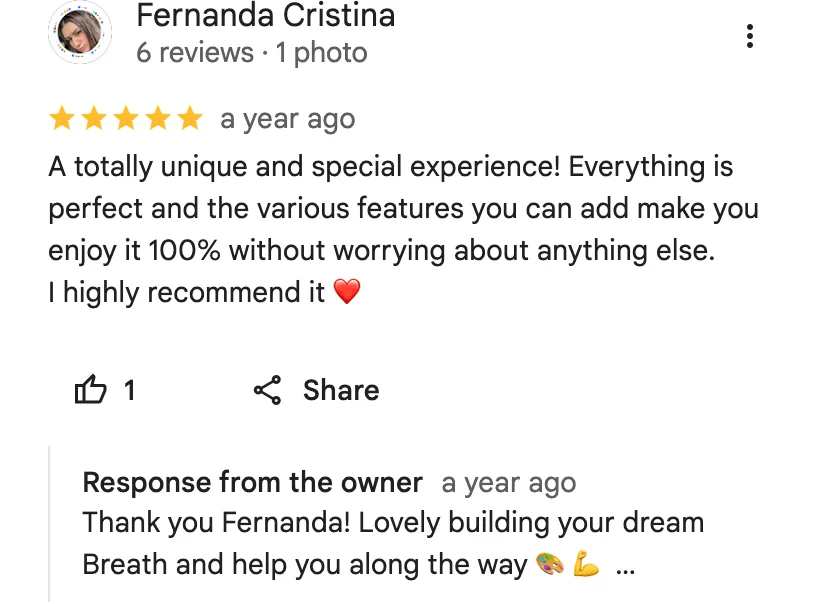 Original google review screenshot from Fernanda Cristina