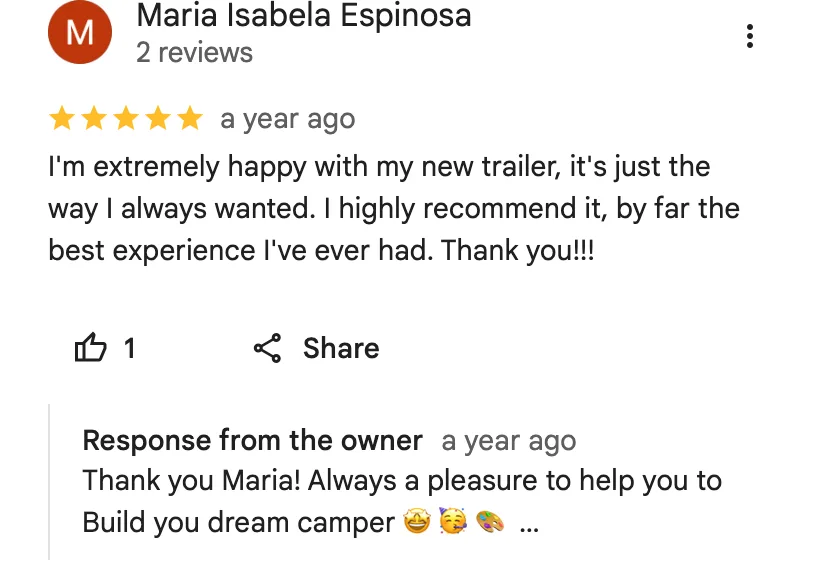 Original google review screenshot from Maria Isabela Espinosa