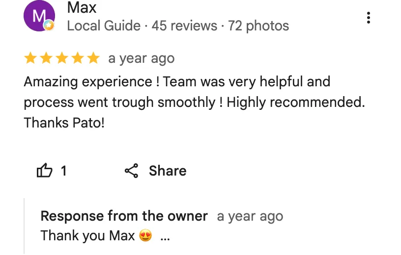 Original google review screenshot from Max