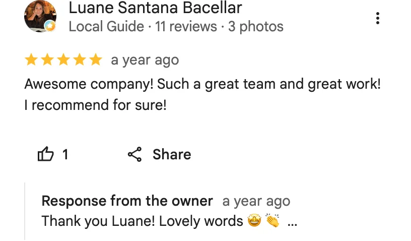 Original google review screenshot from Luane Santana Bacellar