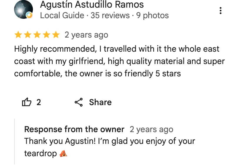Original google review screenshot from Agustin Astudillo Ramos