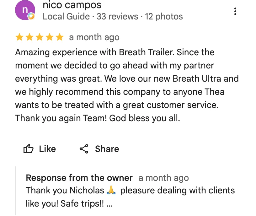 Original google review screenshot from nico campos